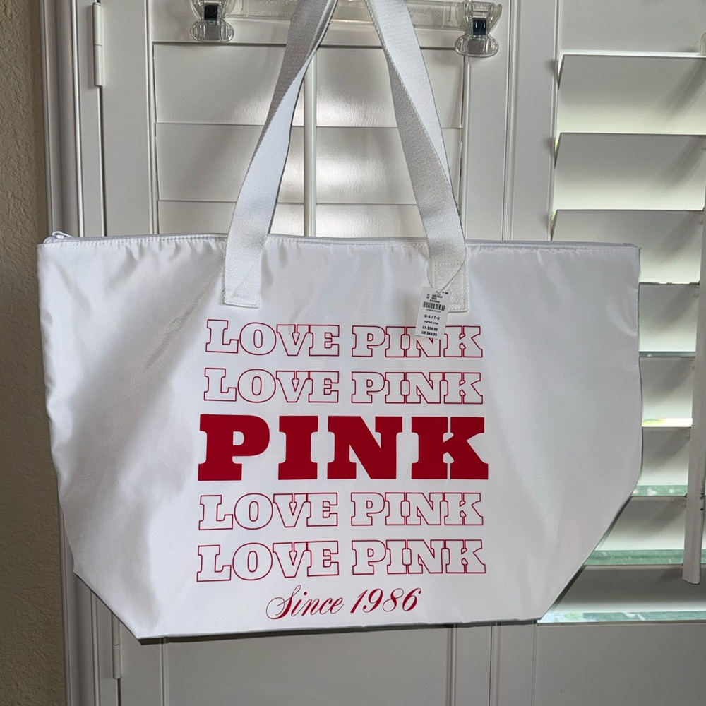 PINK Victoria's Secret White and Pink Love Tote NWT